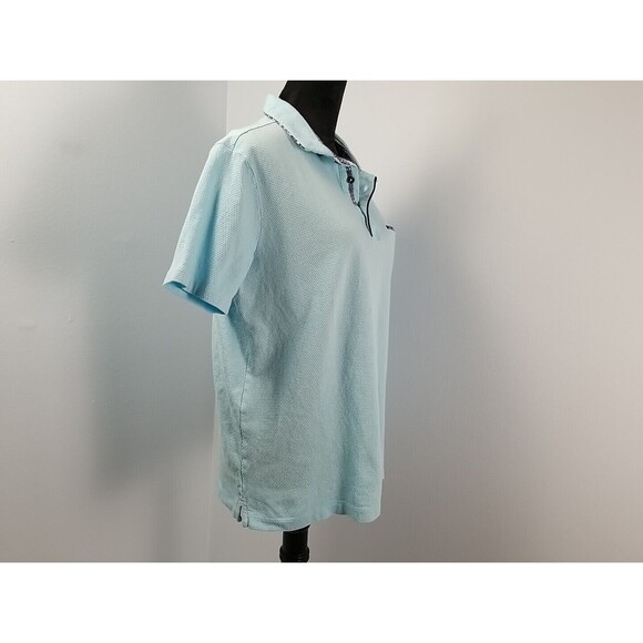 Visconti Black 1/4 Button Polo Shirt Mens XL Blue w/ Print Jacquard Interlock - Picture 6 of 7